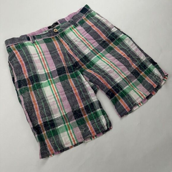 Snake Eyes Players Multicolor Plaid Flat Front Chino Shorts Size 32 100% Cotton - Picture 5 of 10
